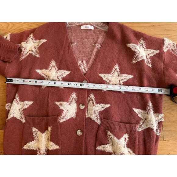 Talulah Star Pattern Textured Button Up Cardigan With Pockets Womens Size Large - Picture 7 of 8